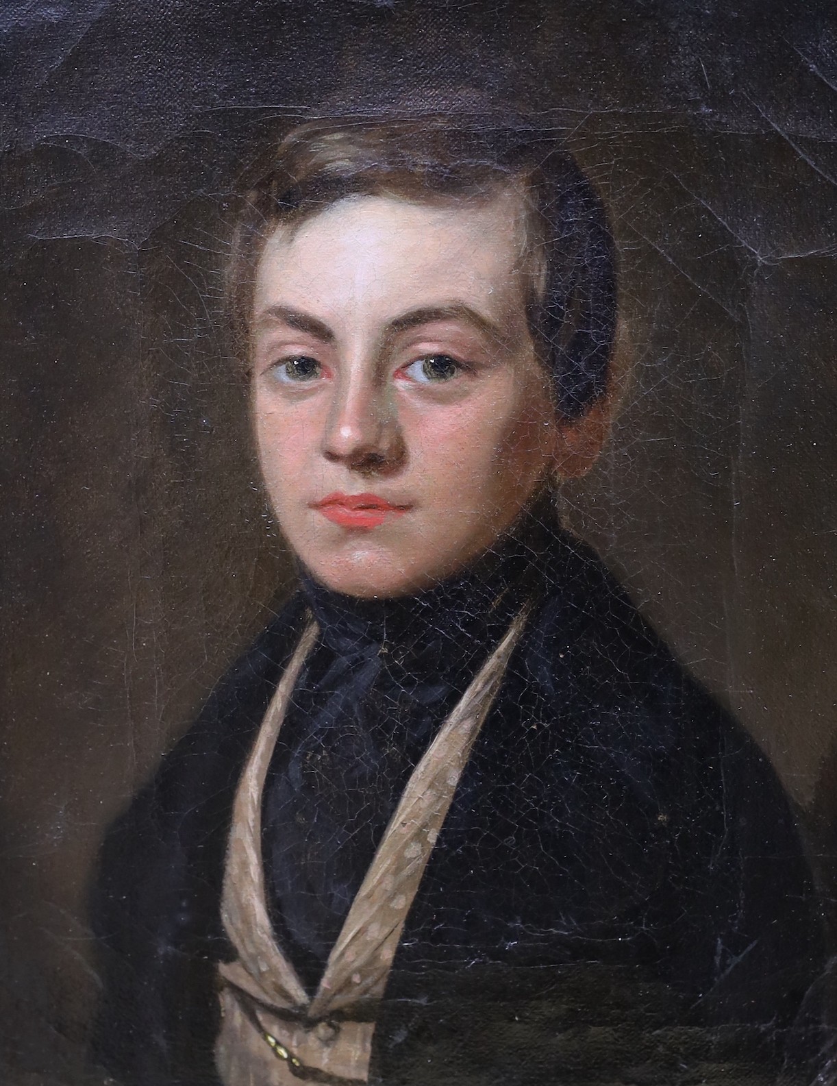 19th century Continental School, oil on canvas, Portrait of a young man, 25 x 20cm